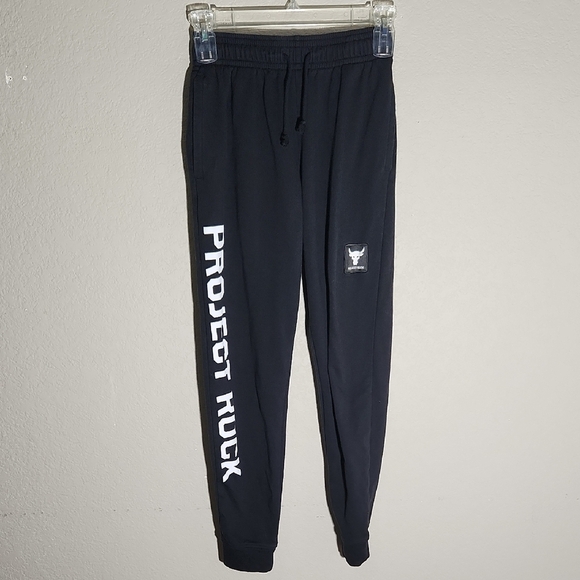 Under Armour Mens Project Rock joggers pants size s black white Terry joggers - Picture 1 of 8